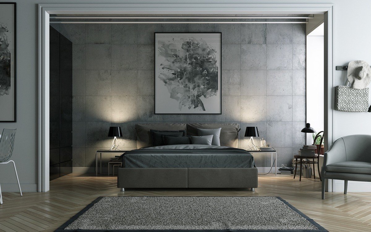 modern-bedroom-with-concrete-walls